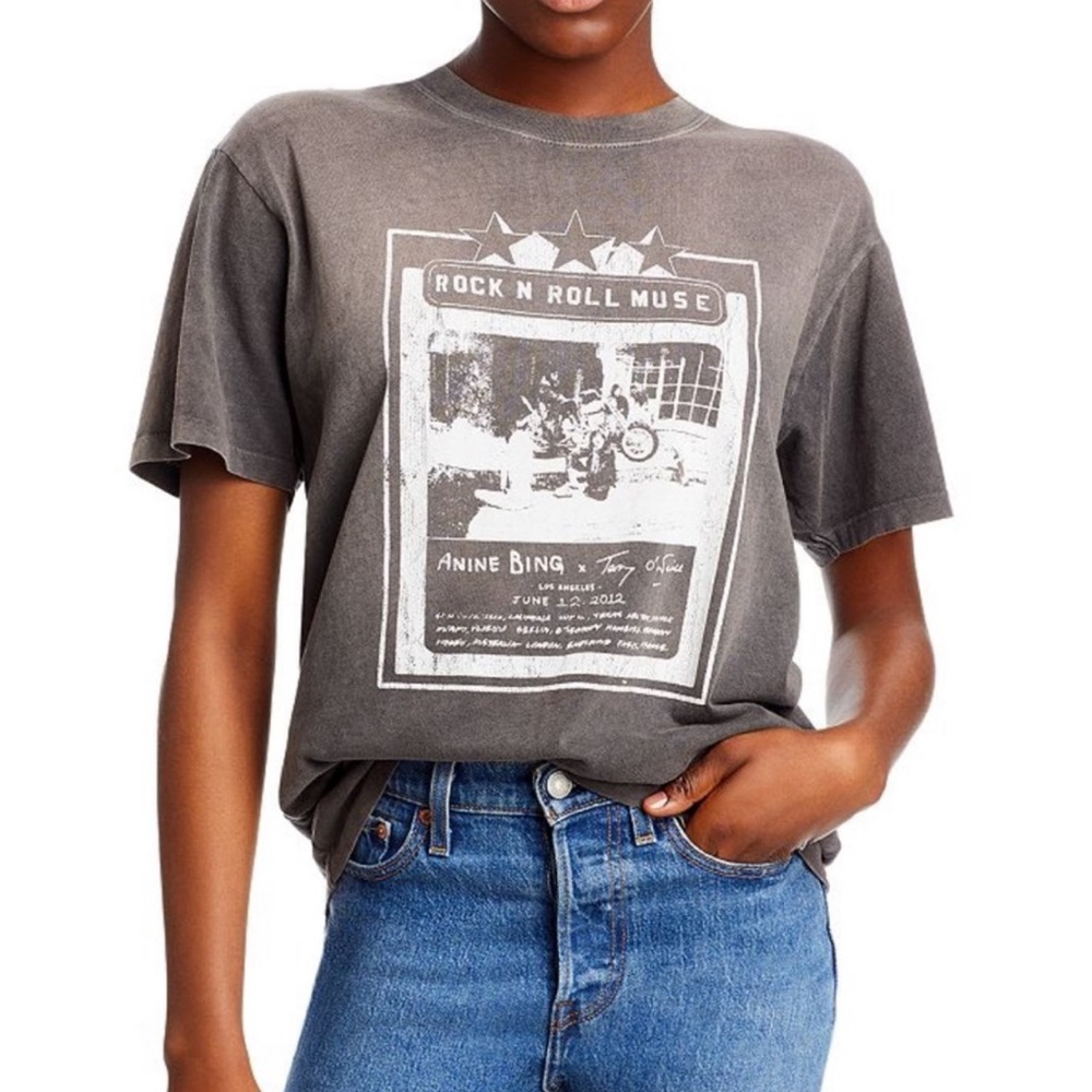 ANINE BING Lili Tee Ab X To X Rolling Stones in Washed Faded Black